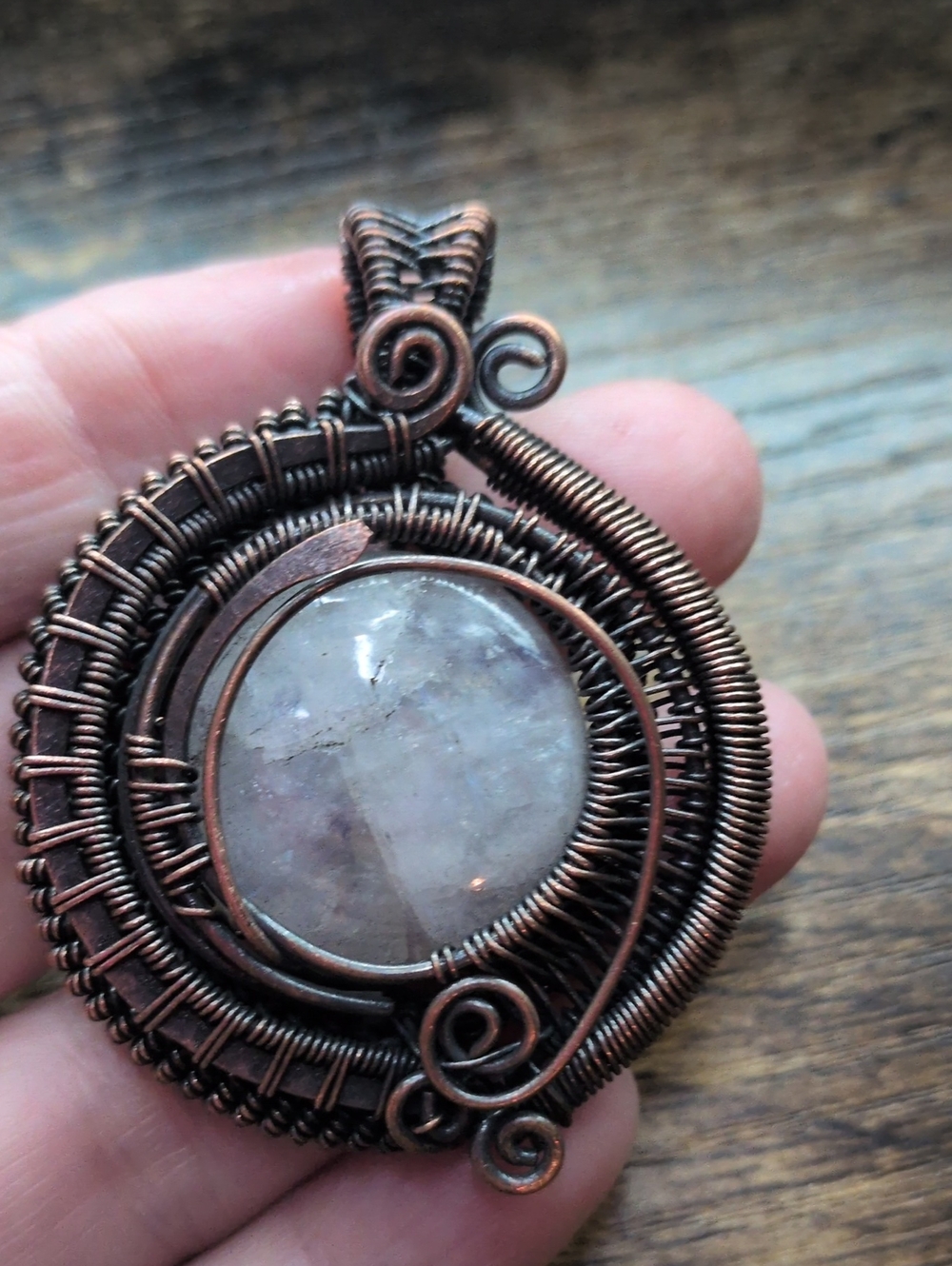 Handcrafted Copper Wire-Wrapped Rose Quartz Pendant - Copper